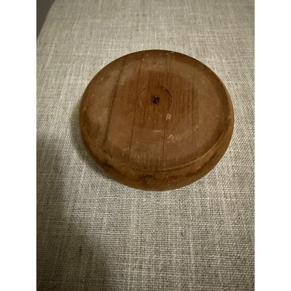 Vintage Table Wood Candle Holder Gold Rim